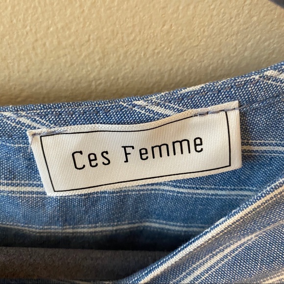 Women Blue White Striped Baby Doll Dress w/Pockets - Picture 2 of 5